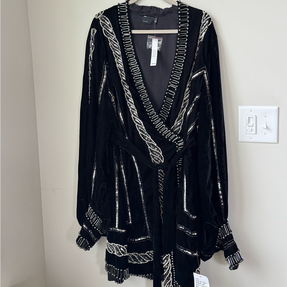 ASOS Black Velvet Beaded Dress-Size 18 NWT